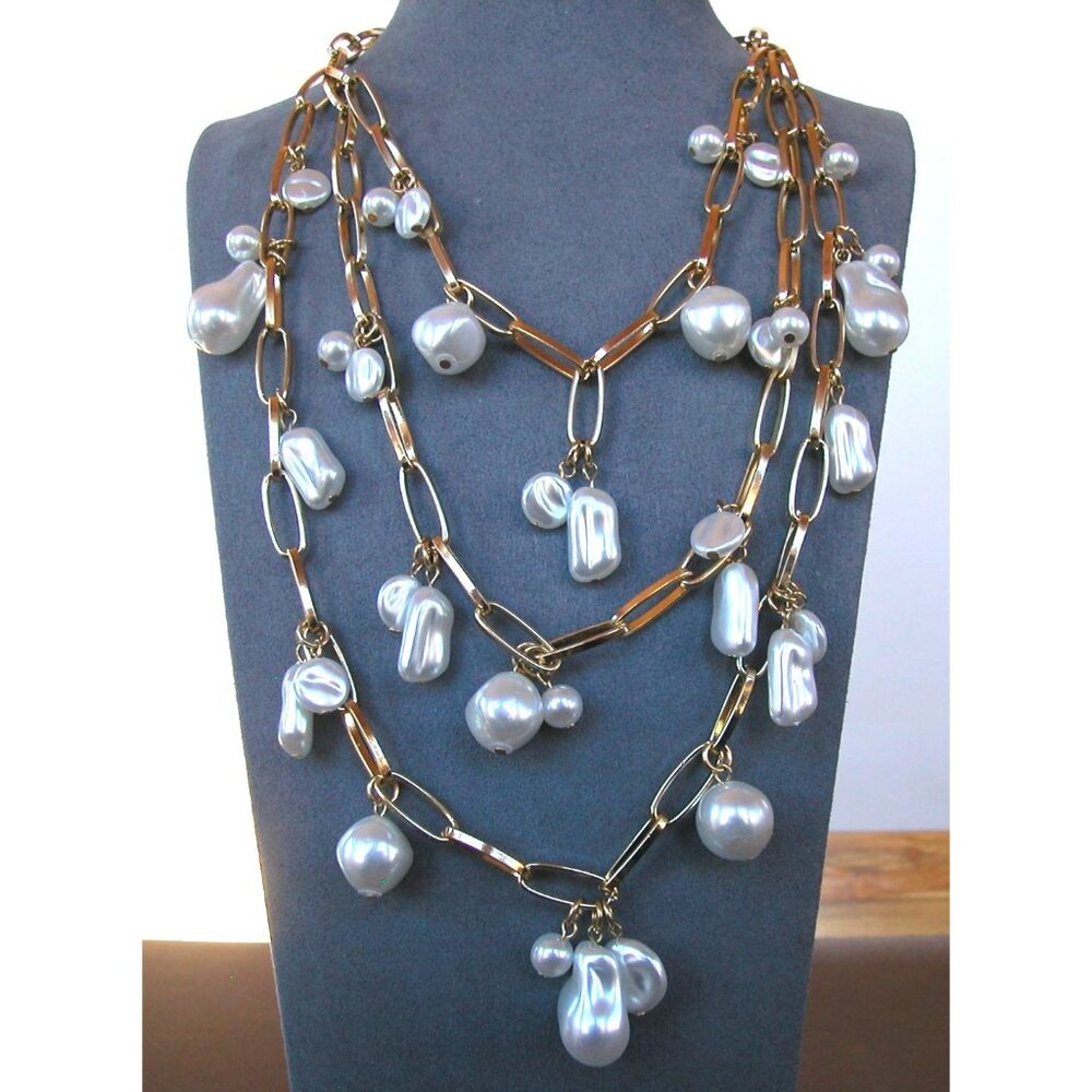 Gold-Tone Chain Necklace & Earrings  Irregular Baroque Pearls